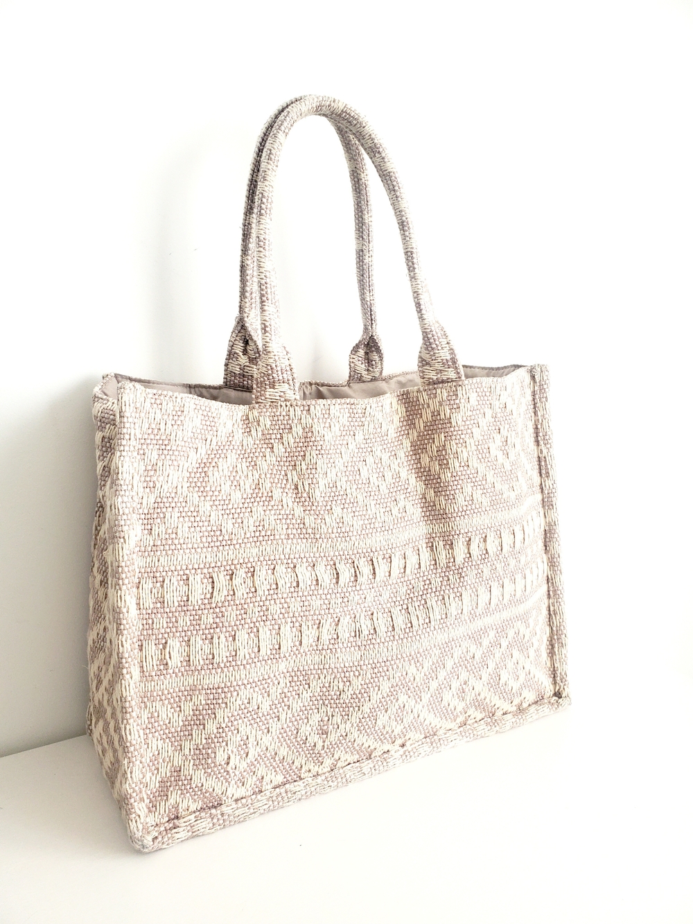 H&M Neutral Woven Tote in Beige-Taupe